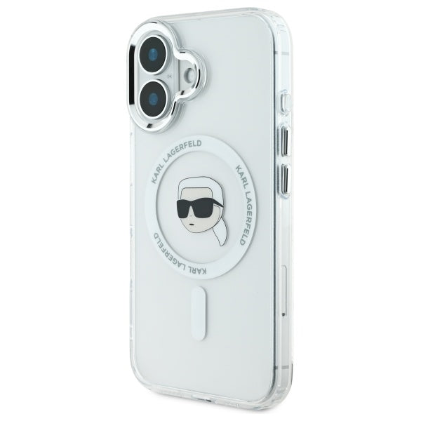 Husa MagSafe pentru Apple iPhone 16 Plus, Karl Lagerfeld, IML Karl's Head, Alba