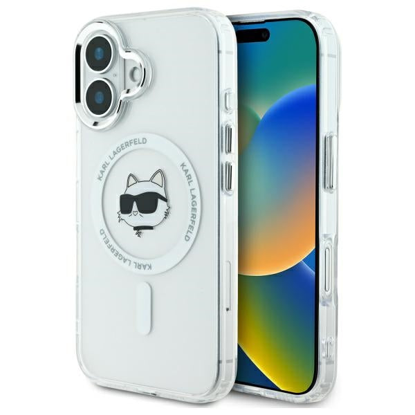 Husa MagSafe pentru Apple iPhone 16 Plus, Karl Lagerfeld, IML Metal Choupette's Head, Alba