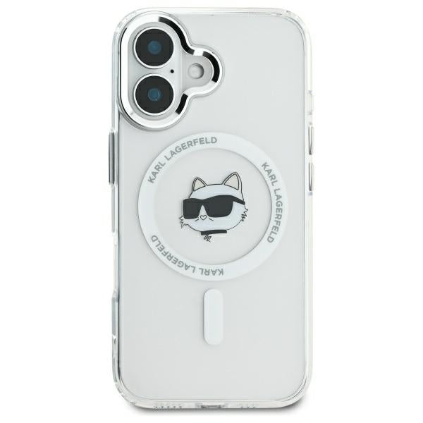 Husa MagSafe pentru Apple iPhone 16 Plus, Karl Lagerfeld, IML Metal Choupette's Head, Alba