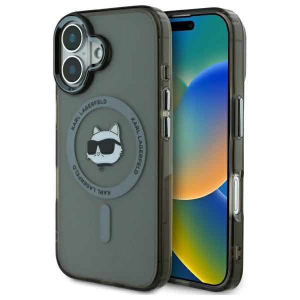 Husa MagSafe pentru Apple iPhone 16 Plus, Karl Lagerfeld, IML Metal Choupette's Head, Neagra
