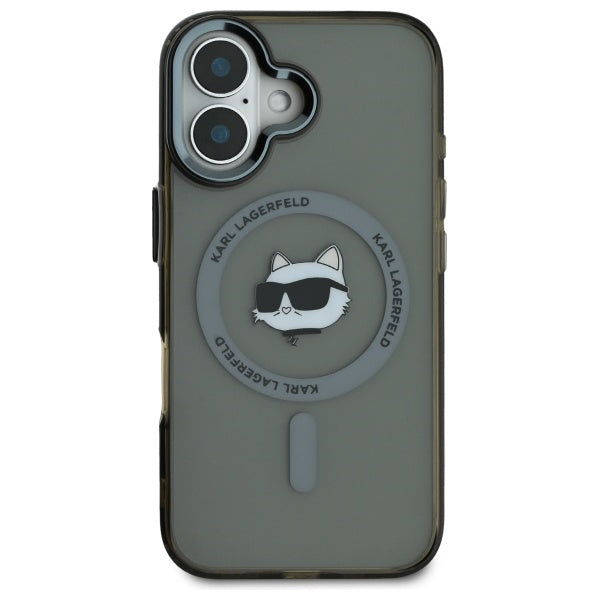 Husa MagSafe pentru Apple iPhone 16 Plus, Karl Lagerfeld, IML Metal Choupette's Head, Neagra