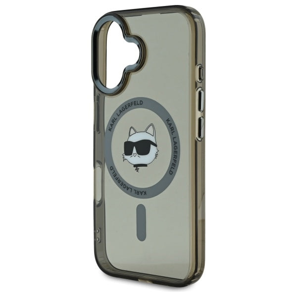 Husa MagSafe pentru Apple iPhone 16 Plus, Karl Lagerfeld, IML Metal Choupette's Head, Neagra