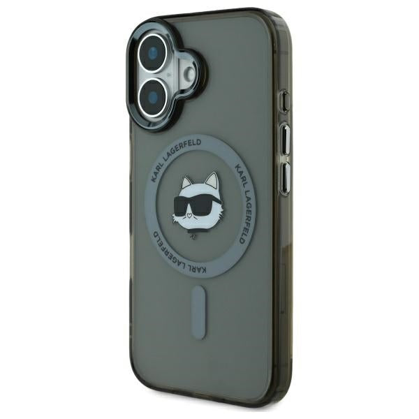 Husa MagSafe pentru Apple iPhone 16 Plus, Karl Lagerfeld, IML Metal Choupette's Head, Neagra