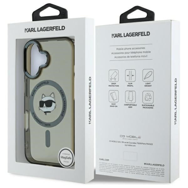 Husa MagSafe pentru Apple iPhone 16 Plus, Karl Lagerfeld, IML Metal Choupette's Head, Neagra