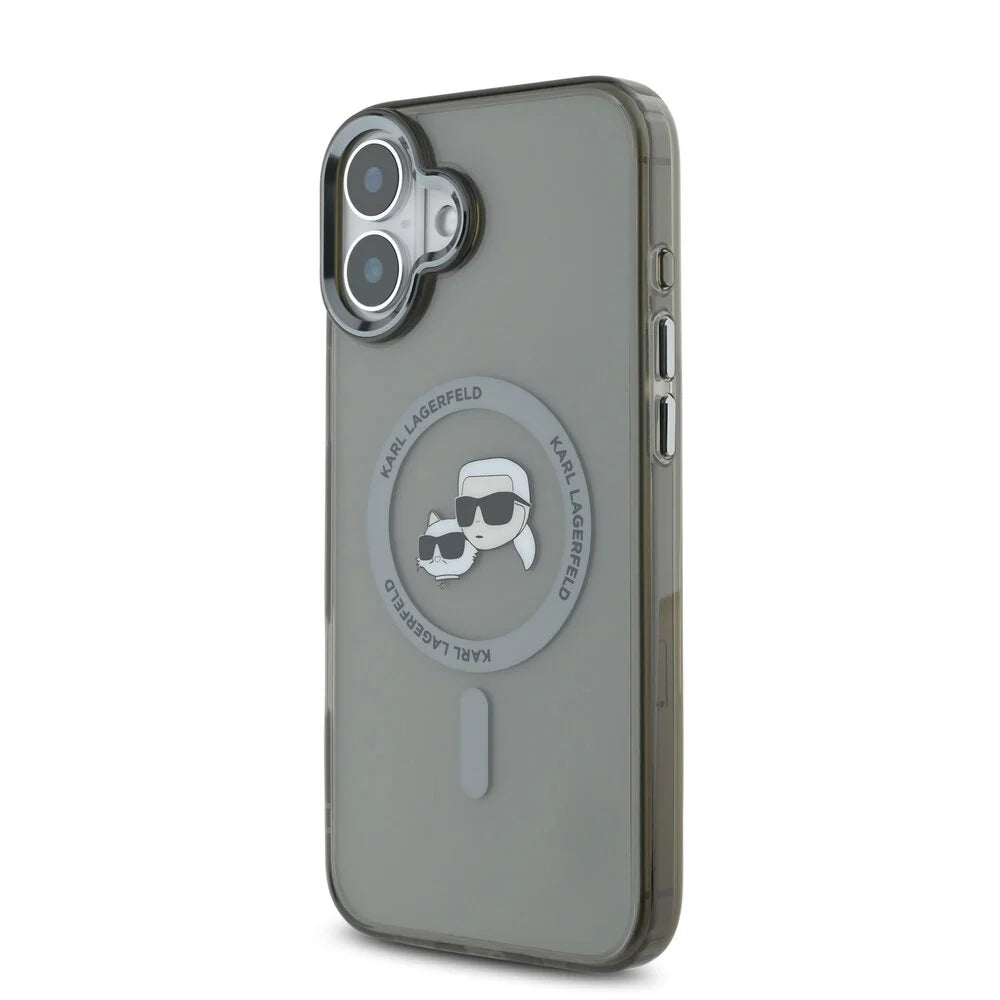 Husa MagSafe pentru Apple iPhone 16 Plus, Karl Lagerfeld, IML Metal Karl & Choupette's Heads, Neagra