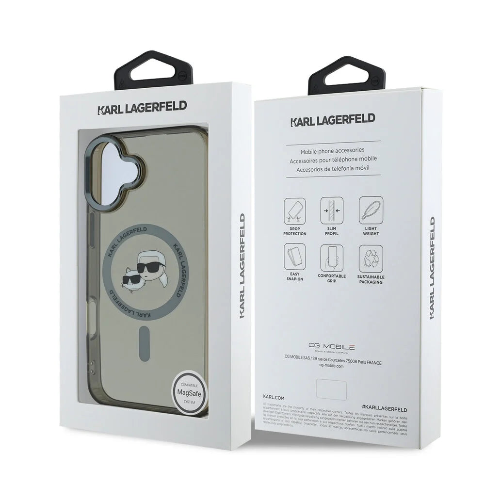 Husa MagSafe pentru Apple iPhone 16 Plus, Karl Lagerfeld, IML Metal Karl & Choupette's Heads, Neagra
