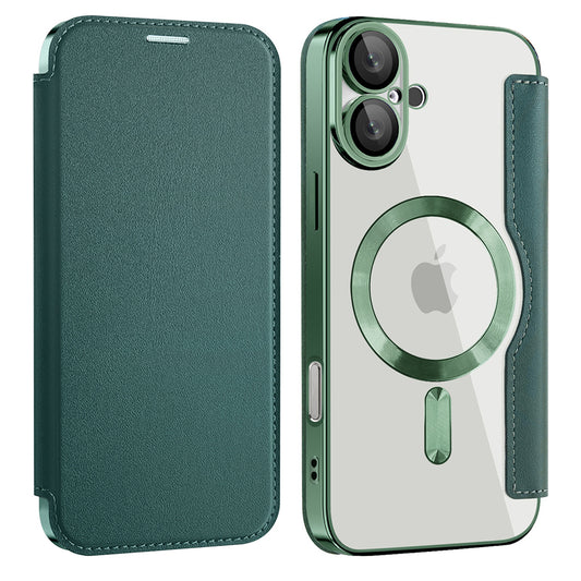 Husa MagSafe pentru Apple iPhone 16 Plus, Techsuit, SmartMag Book, Verde