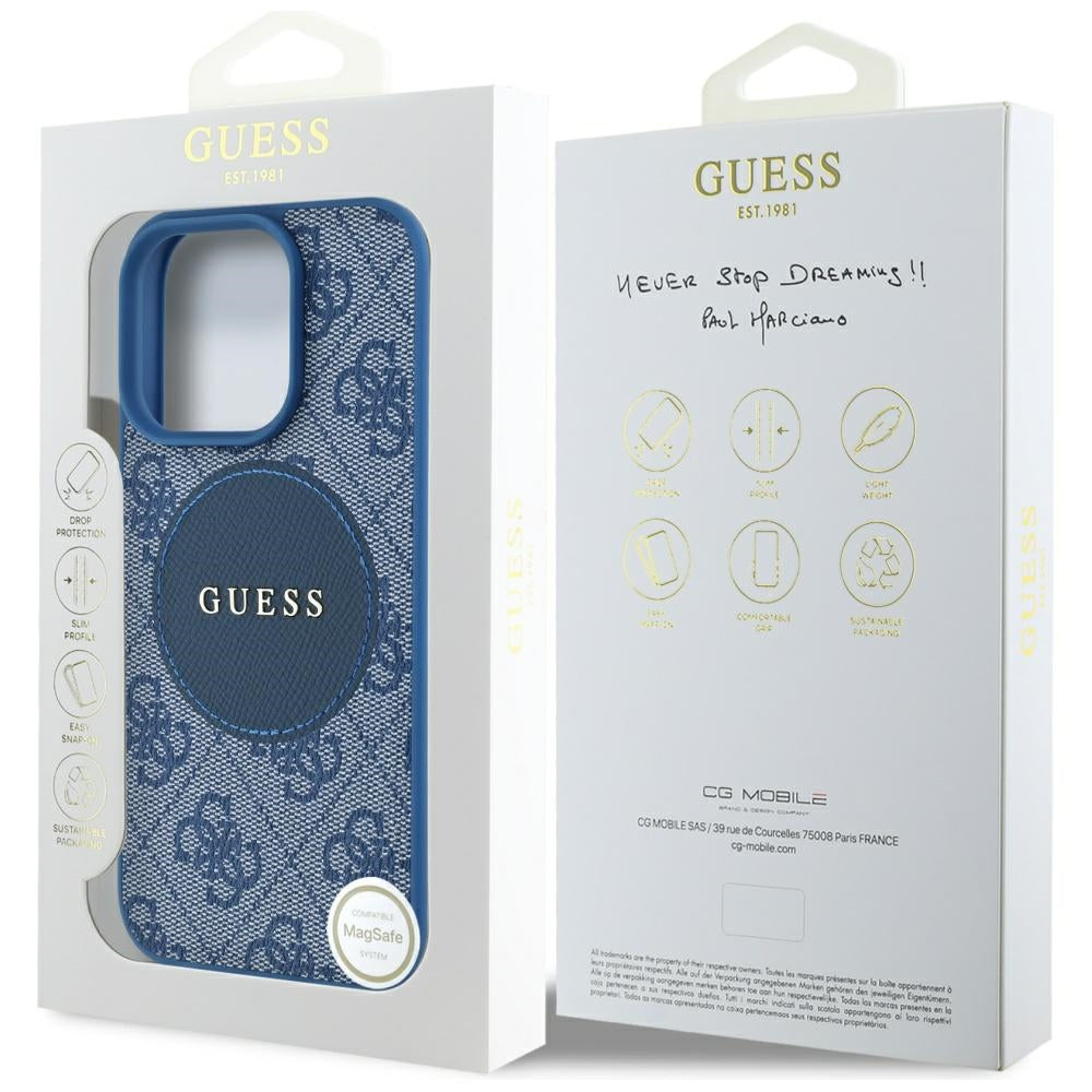 Husa MagSafe pentru Apple iPhone 16 Pro, Guess, 4G Circle Classic Logo, Albastra