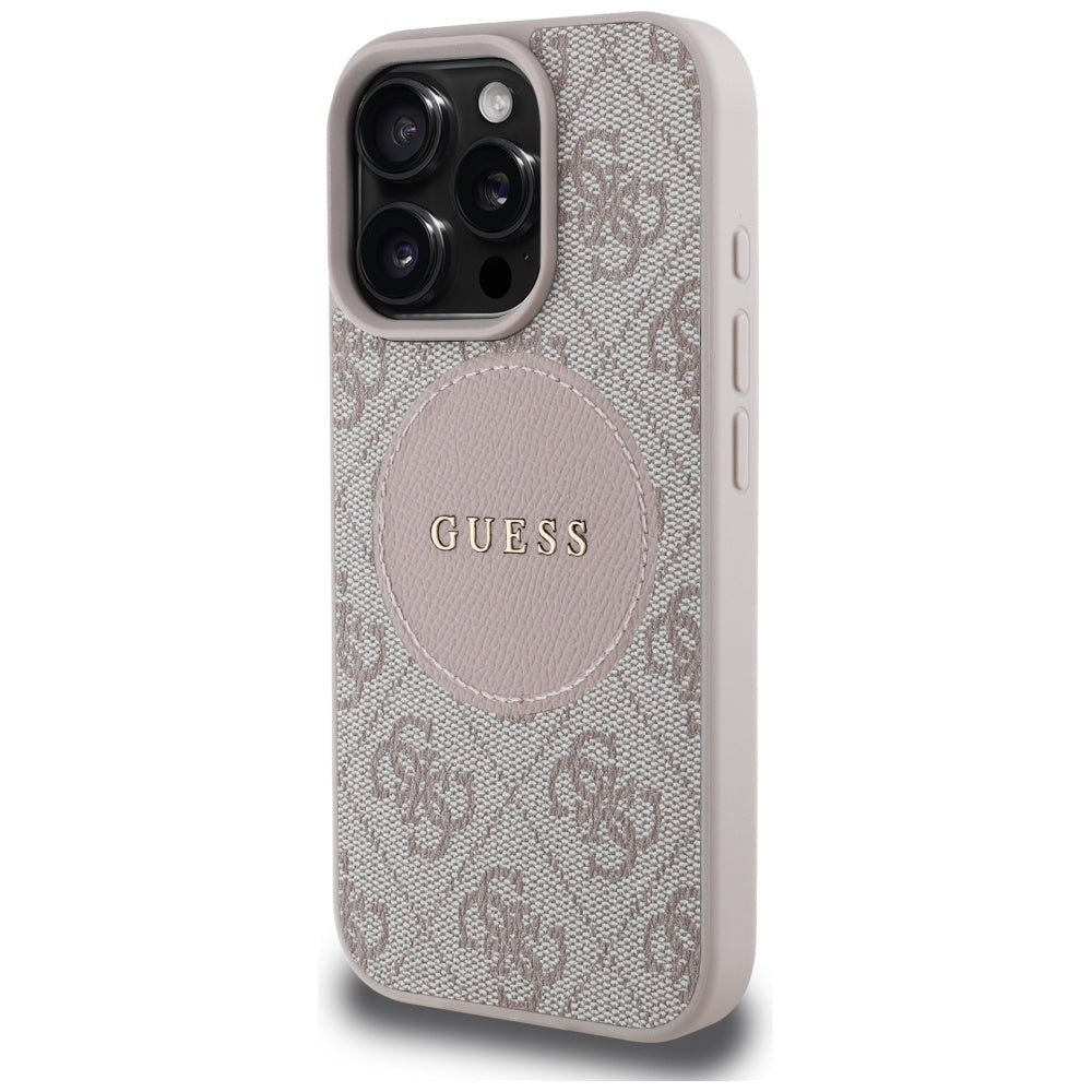 Husa MagSafe pentru Apple iPhone 16 Pro, Guess, 4G Circle Classic Logo, Roz