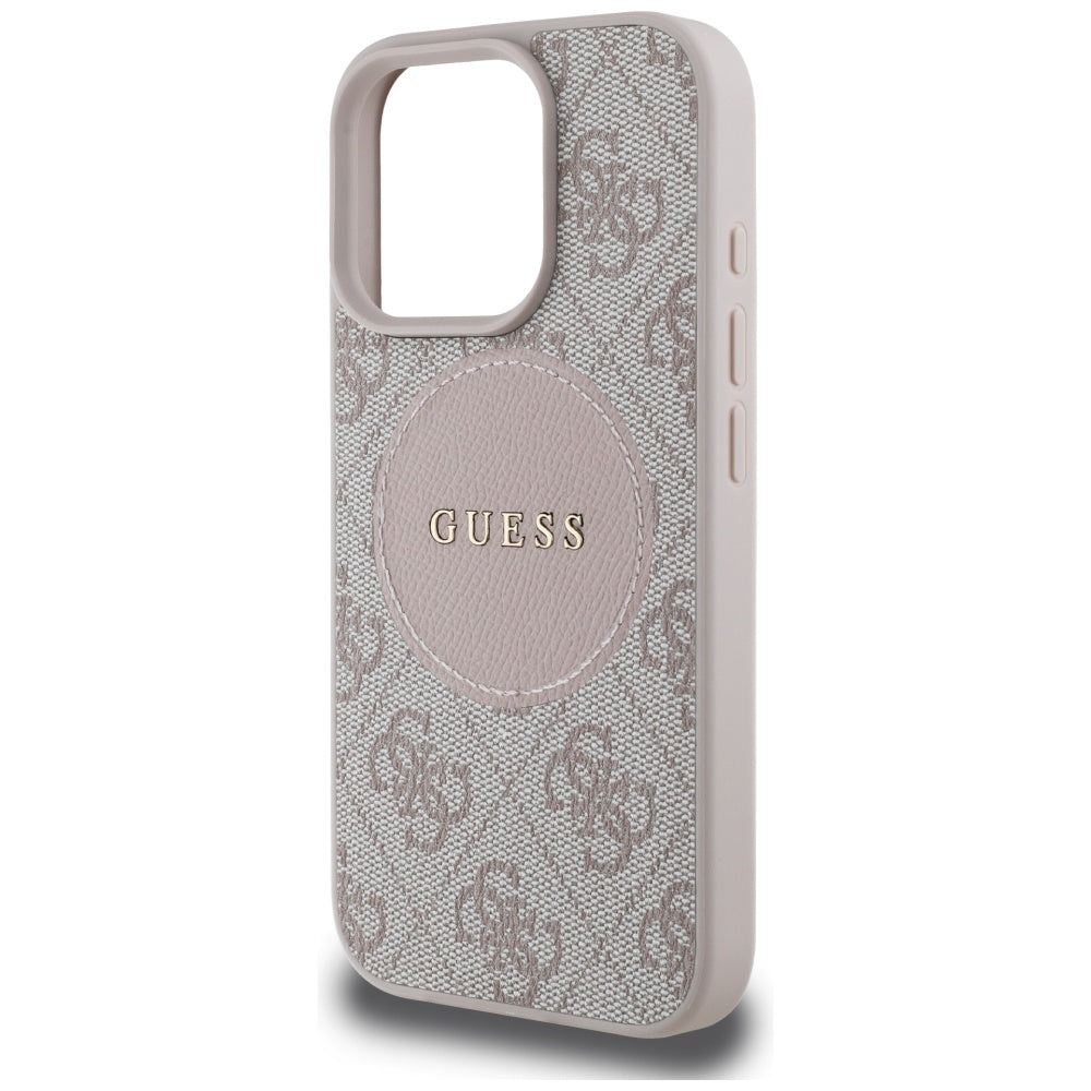 Husa MagSafe pentru Apple iPhone 16 Pro, Guess, 4G Circle Classic Logo, Roz