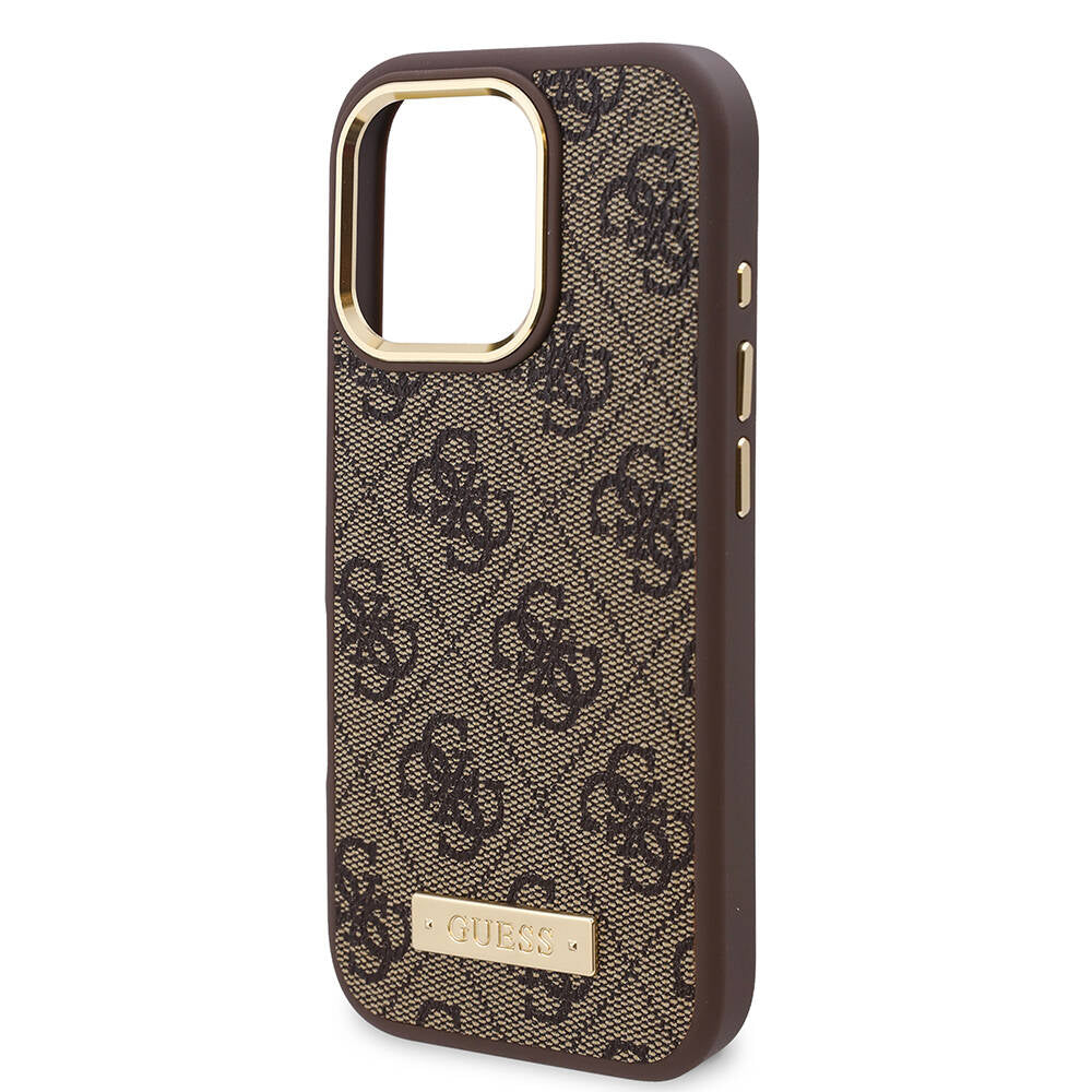 Husa MagSafe pentru Apple iPhone 16 Pro, Guess, 4G Logo Plate, Neagra