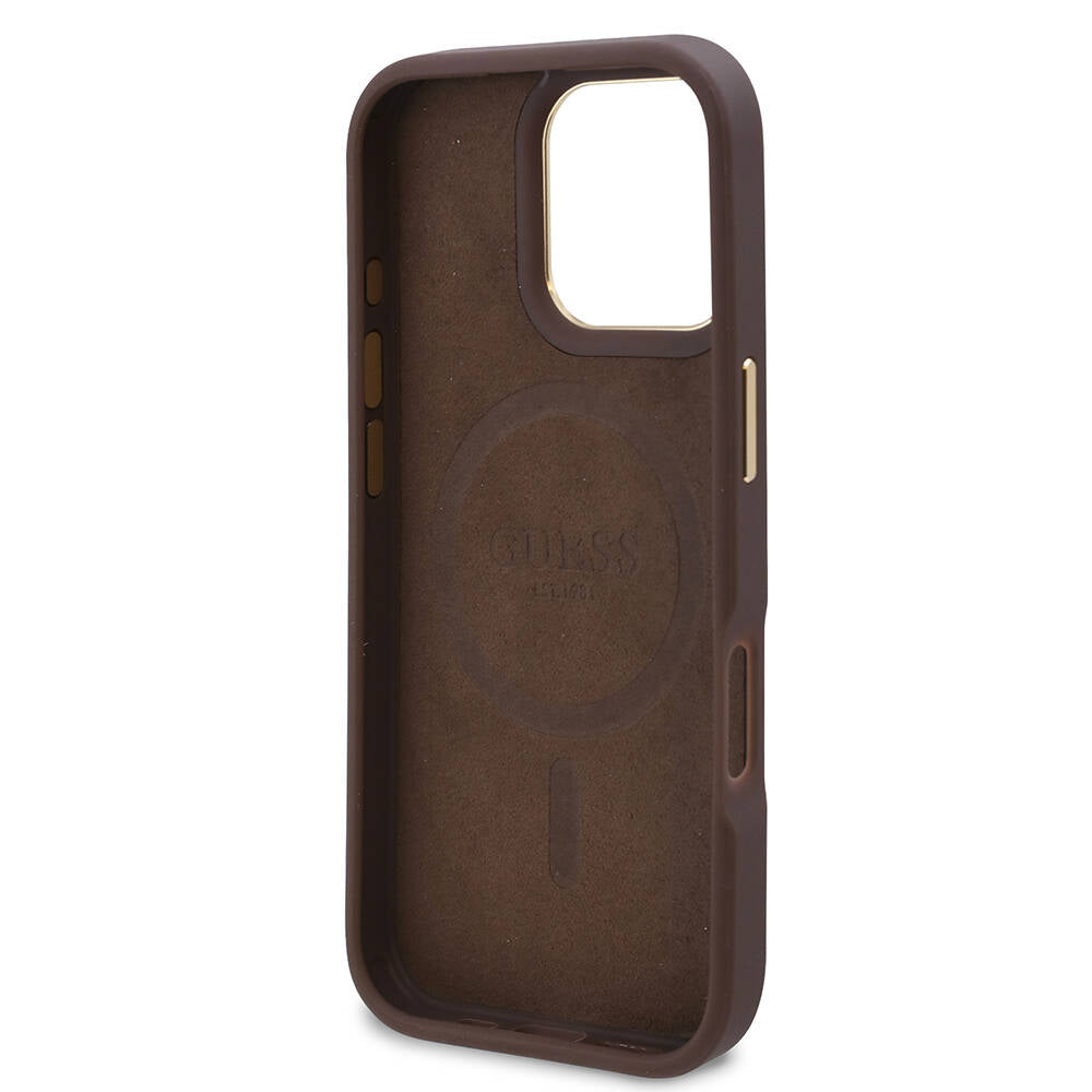 Husa MagSafe pentru Apple iPhone 16 Pro, Guess, 4G Logo Plate, Neagra