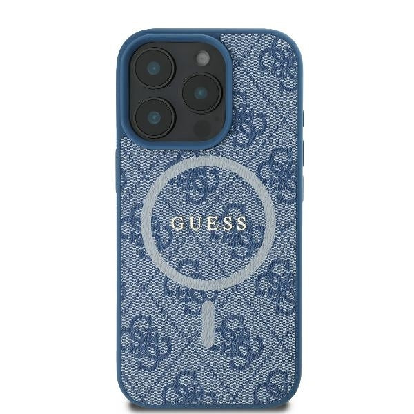 Husa MagSafe pentru Apple iPhone 16 Pro, Guess, 4G Ring Classic Logo, Albastra