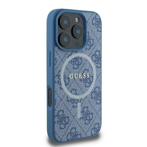 Husa MagSafe pentru Apple iPhone 16 Pro, Guess, 4G Ring Classic Logo, Albastra