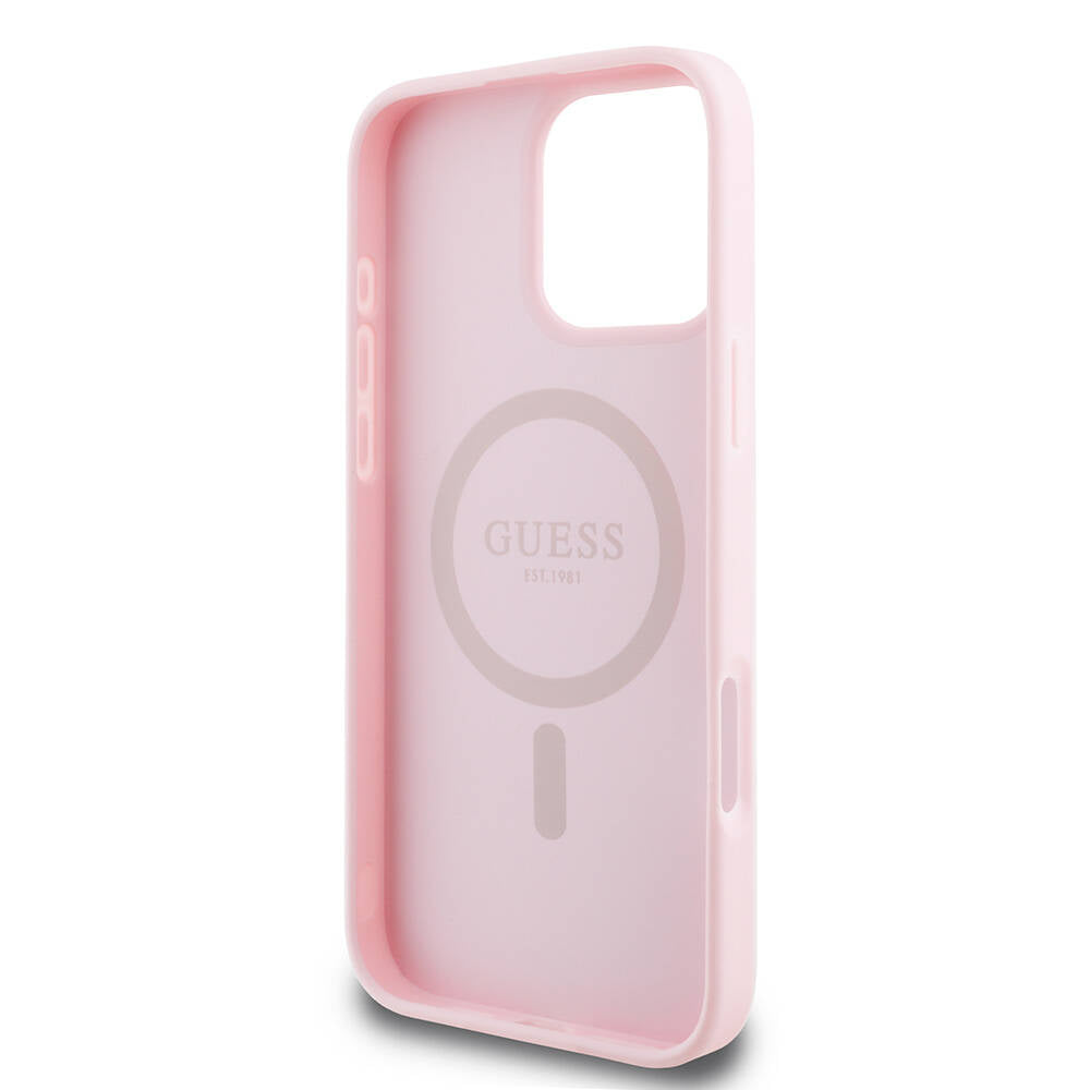Husa MagSafe pentru Apple iPhone 16 Pro, Guess, Grained Gold Ring, Roz