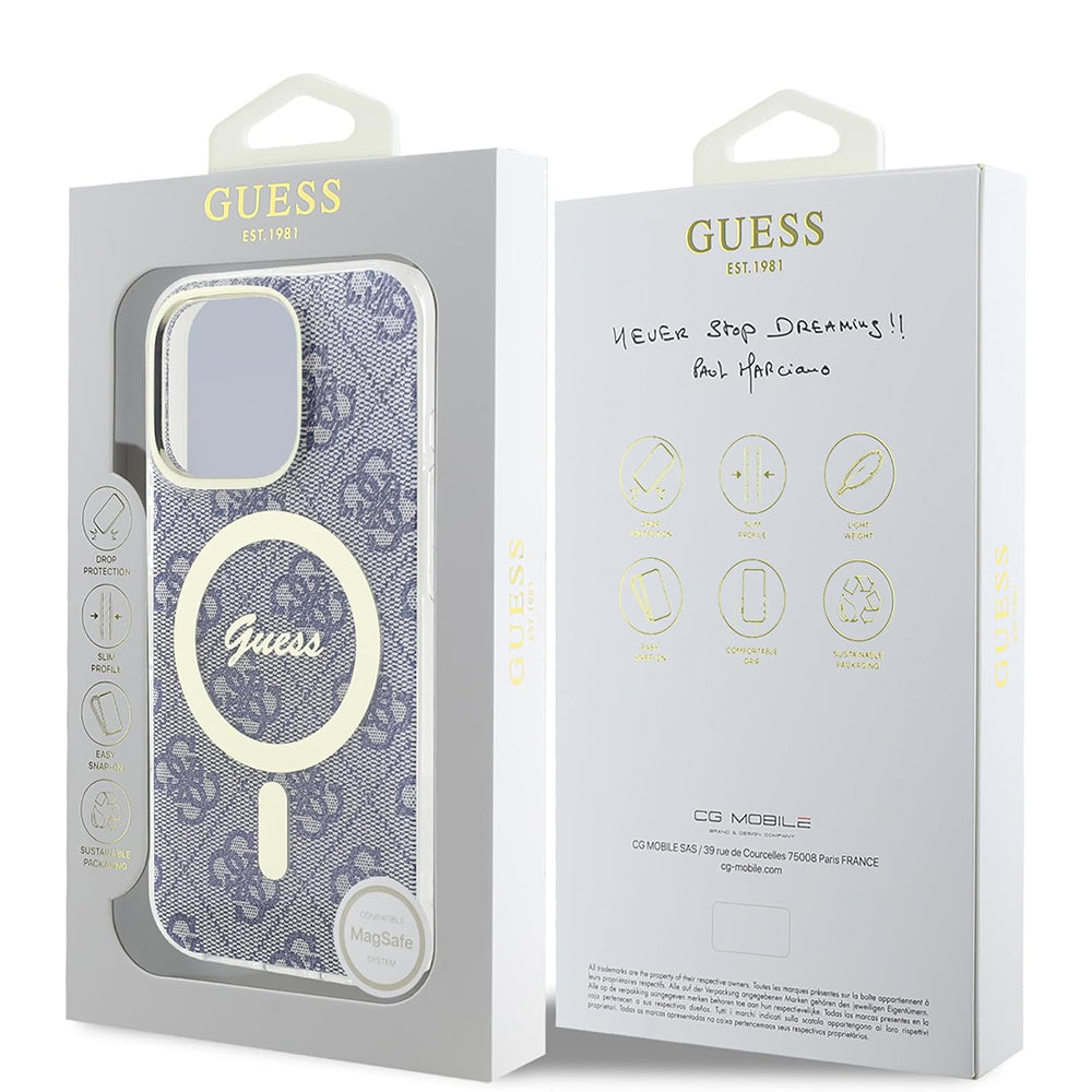 Husa MagSafe pentru Apple iPhone 16 Pro, Guess, IML 4G, Albastra