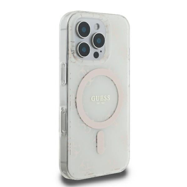 Husa MagSafe pentru Apple iPhone 16 Pro, Guess, IML 4G Background, Alba