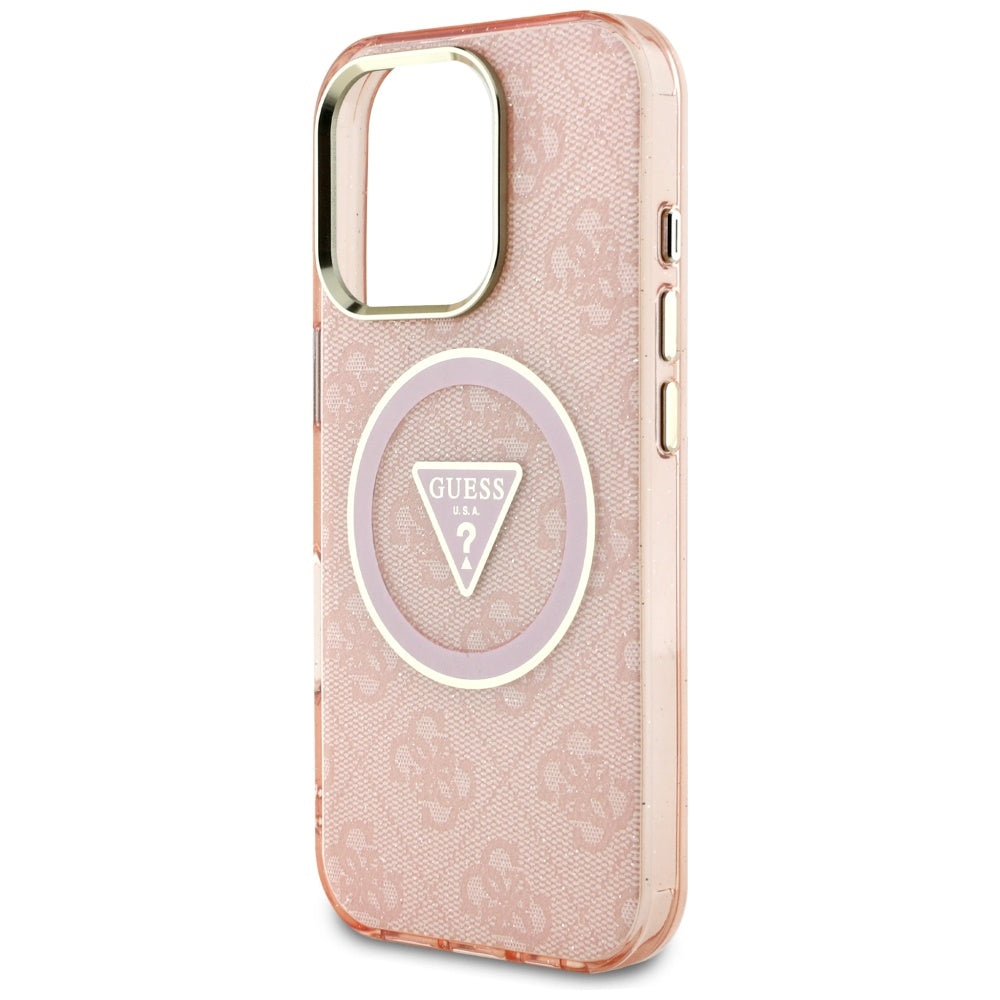 Husa MagSafe pentru Apple iPhone 16 Pro, Guess, IML Glitter 4G Circle Triangle, Roz