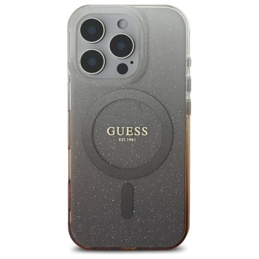 Husa MagSafe pentru Apple iPhone 16 Pro, Guess, IML Glitter Gradient, Maro