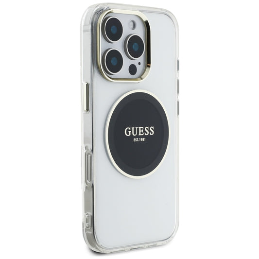 Husa MagSafe pentru Apple iPhone 16 Pro, Guess, IML Metal Colored Circle, Neagra