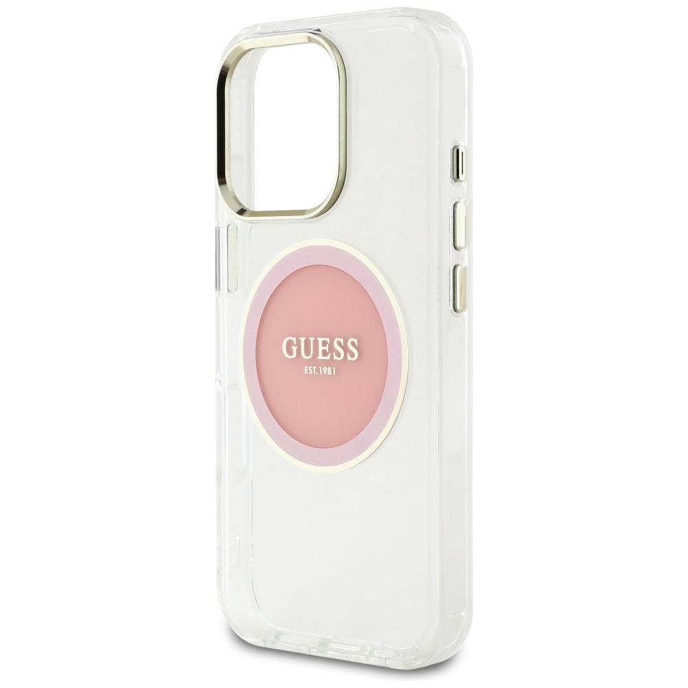 Husa MagSafe pentru Apple iPhone 16 Pro, Guess, IML Metal Colored Circle, Roz