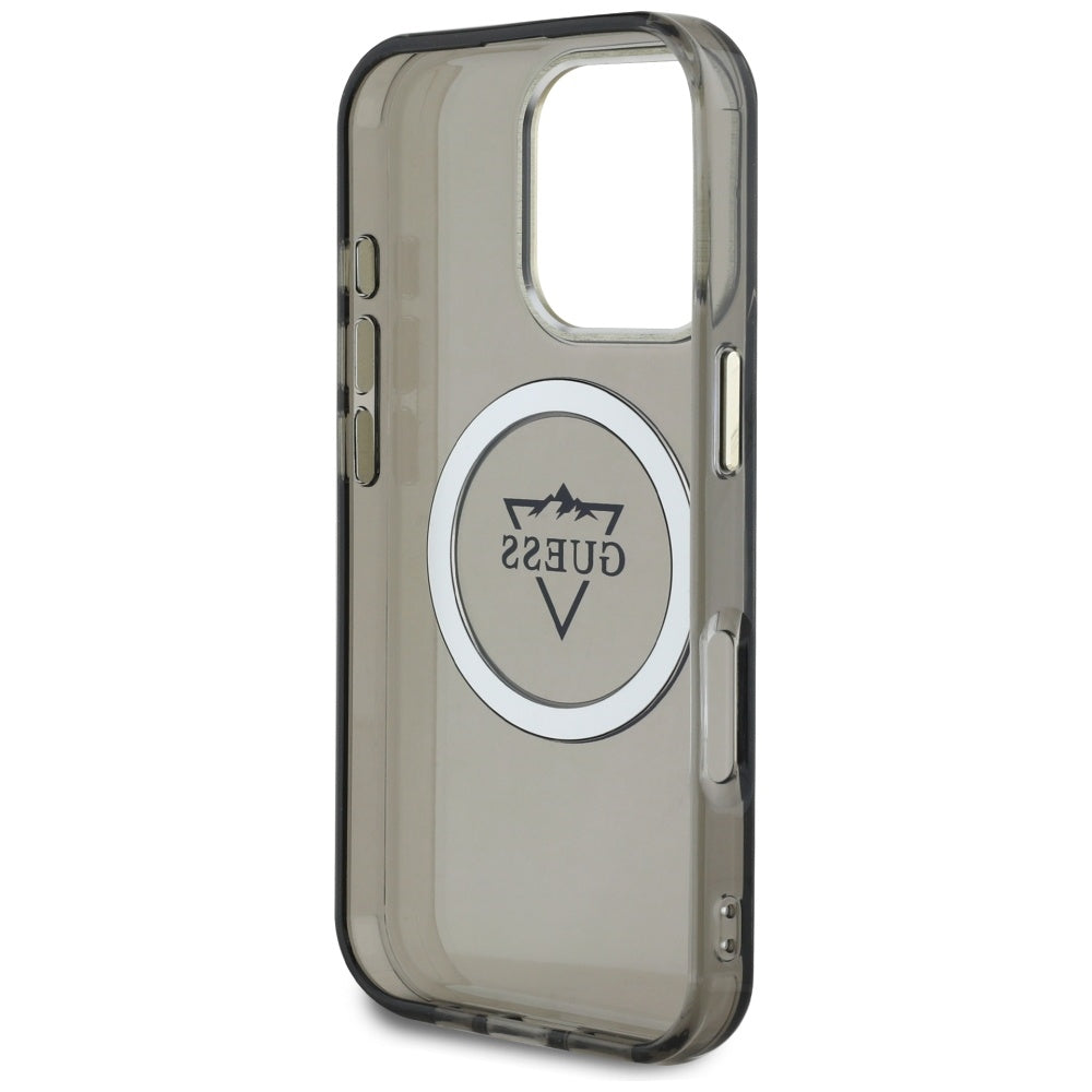 Husa MagSafe pentru Apple iPhone 16 Pro, Guess, IML Metal Mountain Logo, Neagra