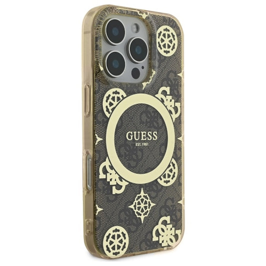 Husa MagSafe pentru Apple iPhone 16 Pro, Guess, IML Peony On 4G Background , Maro