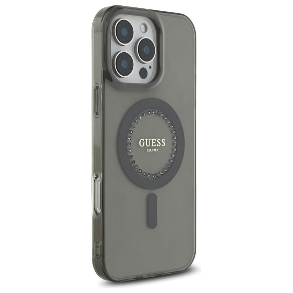 Husa MagSafe pentru Apple iPhone 16 Pro, Guess, IML Rhinestone, Neagra
