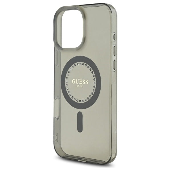 Husa MagSafe pentru Apple iPhone 16 Pro, Guess, IML Rhinestone, Neagra
