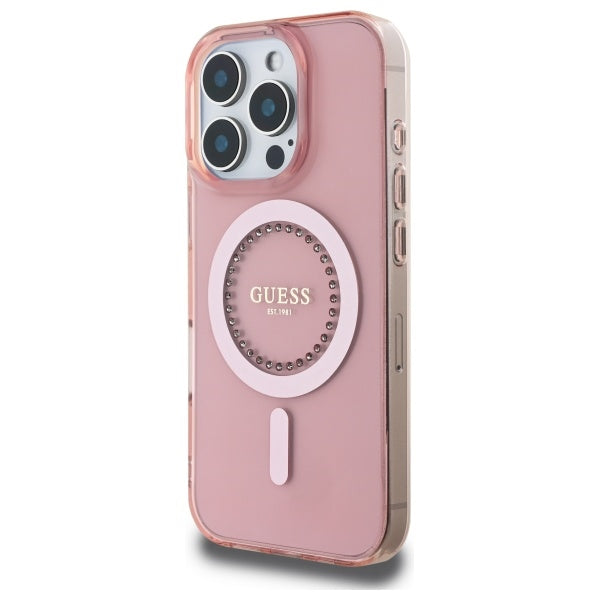 Husa MagSafe pentru Apple iPhone 16 Pro, Guess, IML Rhinestone, Roz