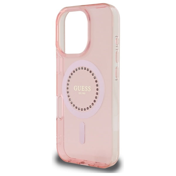 Husa MagSafe pentru Apple iPhone 16 Pro, Guess, IML Rhinestone, Roz