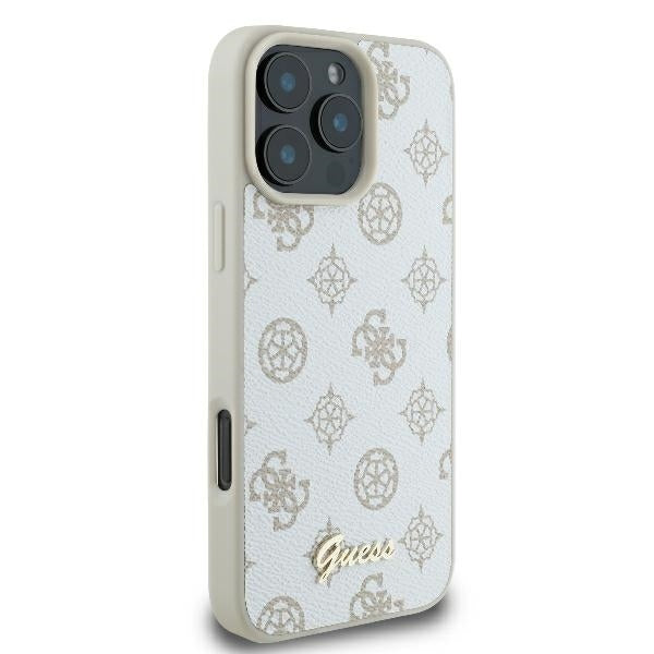 Husa MagSafe pentru Apple iPhone 16 Pro, Guess, Peony Script, Alba