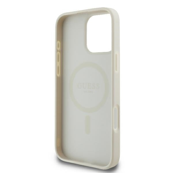 Husa MagSafe pentru Apple iPhone 16 Pro, Guess, Peony Script, Alba
