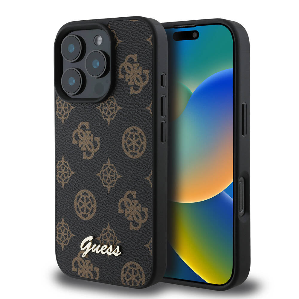Husa MagSafe pentru Apple iPhone 16 Pro, Guess, Peony Script, Neagra