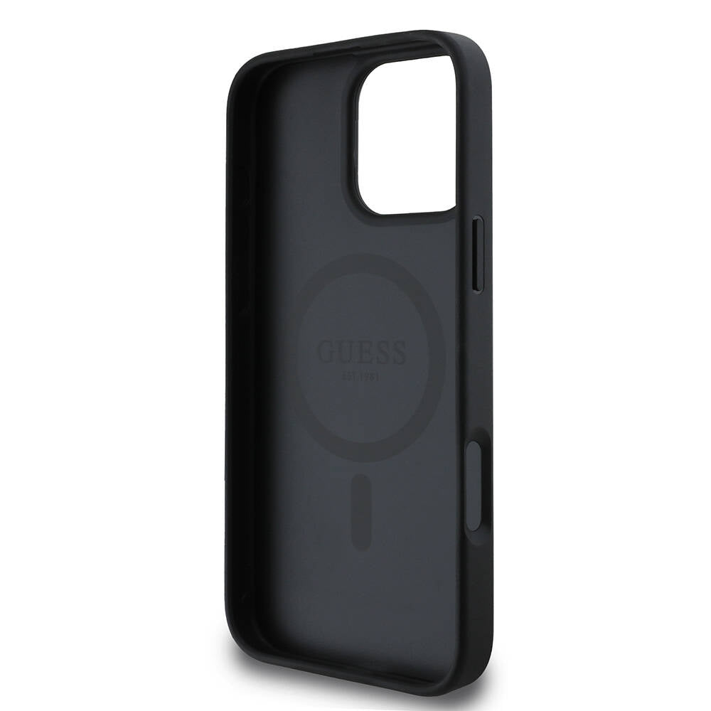 Husa MagSafe pentru Apple iPhone 16 Pro, Guess, Saffiano Classic Logo, Neagra