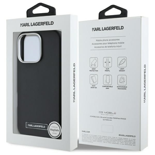 Husa MagSafe pentru Apple iPhone 16 Pro, Karl Lagerfeld, FW Metal Plate, Neagra