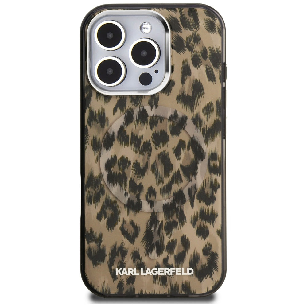 Husa MagSafe pentru Apple iPhone 16 Pro, Karl Lagerfeld, IML Leopard Pattern, Maro