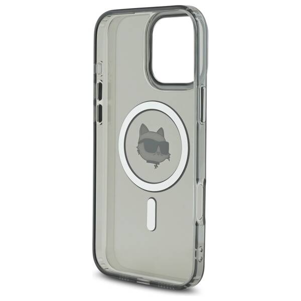 Husa MagSafe pentru Apple iPhone 16 Pro, Karl Lagerfeld, IML Metal Choupette's Head, Neagra