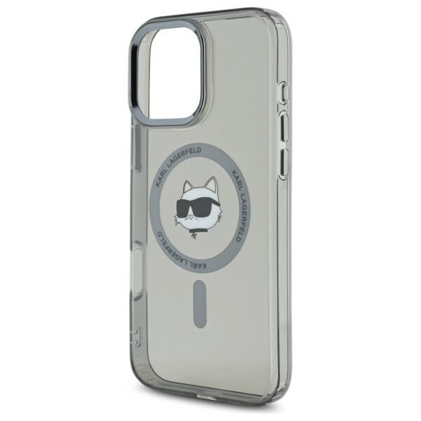 Husa MagSafe pentru Apple iPhone 16 Pro, Karl Lagerfeld, IML Metal Choupette's Head, Neagra