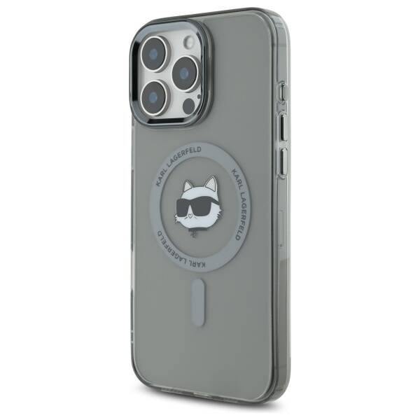 Husa MagSafe pentru Apple iPhone 16 Pro, Karl Lagerfeld, IML Metal Choupette's Head, Neagra
