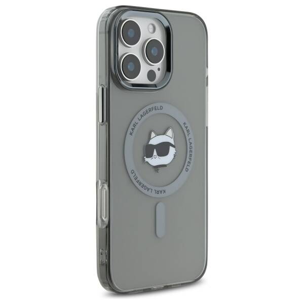 Husa MagSafe pentru Apple iPhone 16 Pro, Karl Lagerfeld, IML Metal Choupette's Head, Neagra