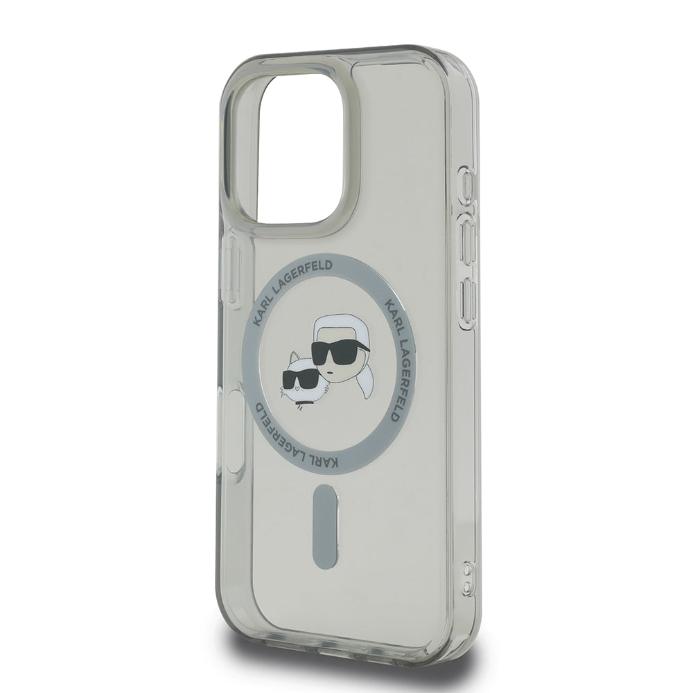 Husa MagSafe pentru Apple iPhone 16 Pro, Karl Lagerfeld, IML Metal Karl & Choupette's Heads, Neagra