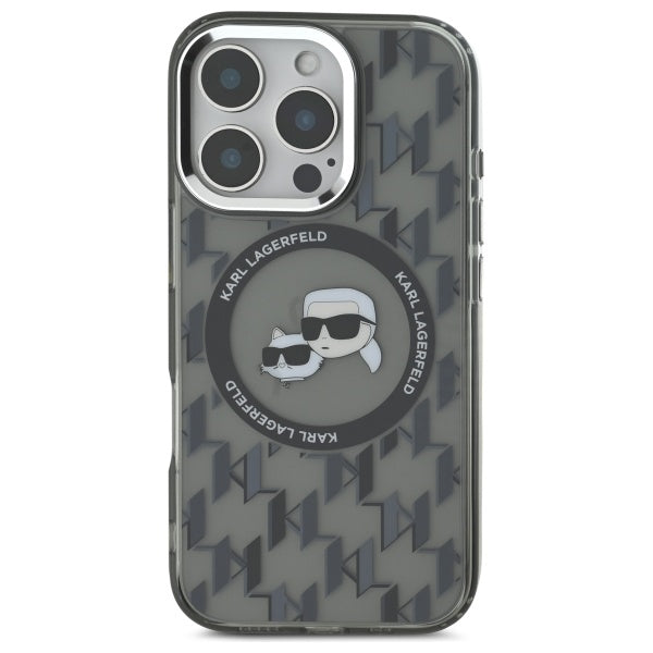 Husa MagSafe pentru Apple iPhone 16 Pro, Karl Lagerfeld, IML Monogram Karl & Choupette's Heads, Neagra