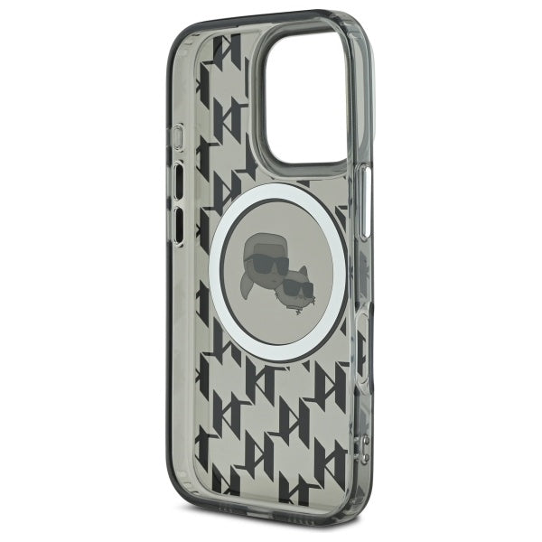 Husa MagSafe pentru Apple iPhone 16 Pro, Karl Lagerfeld, IML Monogram Karl & Choupette's Heads, Neagra