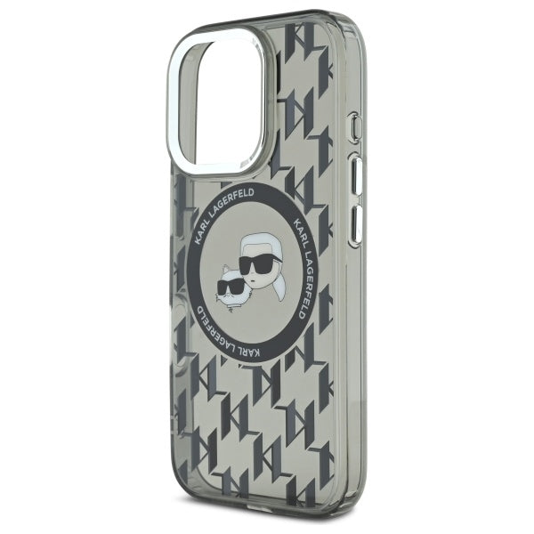 Husa MagSafe pentru Apple iPhone 16 Pro, Karl Lagerfeld, IML Monogram Karl & Choupette's Heads, Neagra