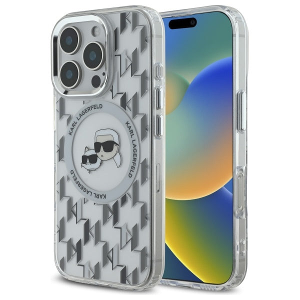 Husa MagSafe pentru Apple iPhone 16 Pro, Karl Lagerfeld, IML Monogram Karl & Choupette's Heads, Transparenta