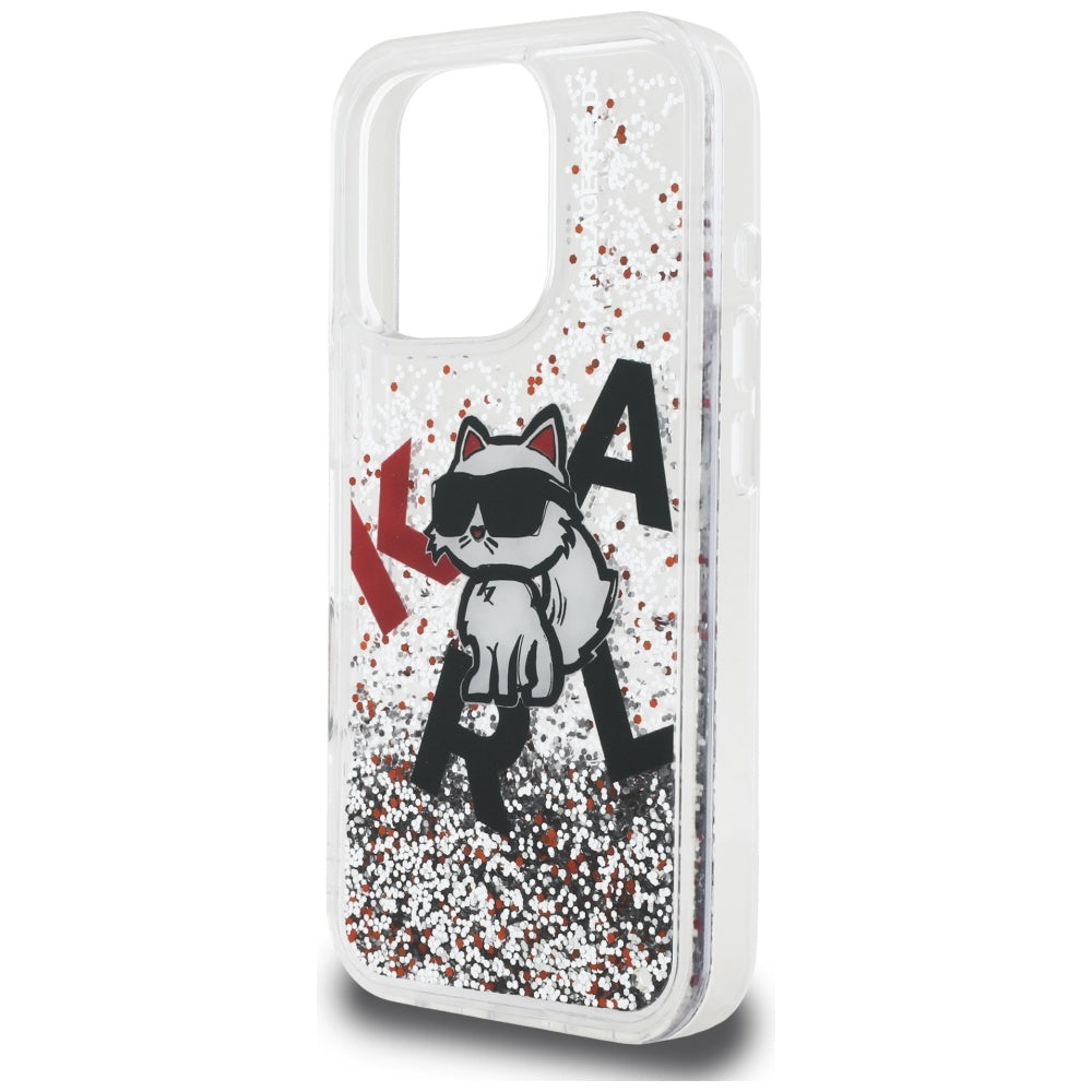 Husa MagSafe pentru Apple iPhone 16 Pro, Karl Lagerfeld, Liquid Glitter Choupette Logo, Transparenta