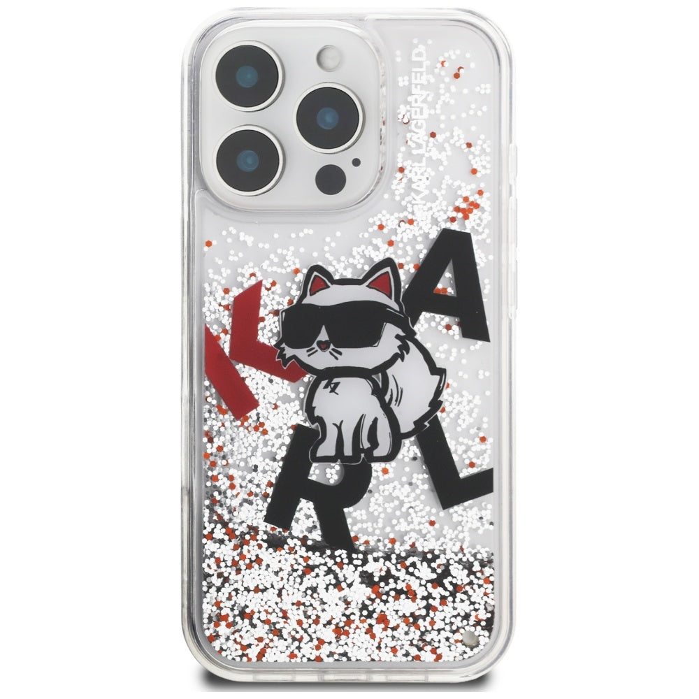 Husa MagSafe pentru Apple iPhone 16 Pro, Karl Lagerfeld, Liquid Glitter Choupette Logo, Transparenta