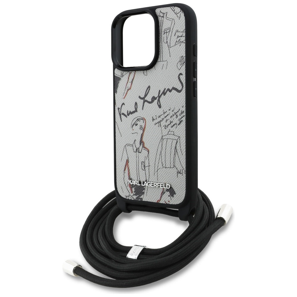 Husa MagSafe pentru Apple iPhone 16 Pro, Karl Lagerfeld, Saffiano Crossbody, Gri