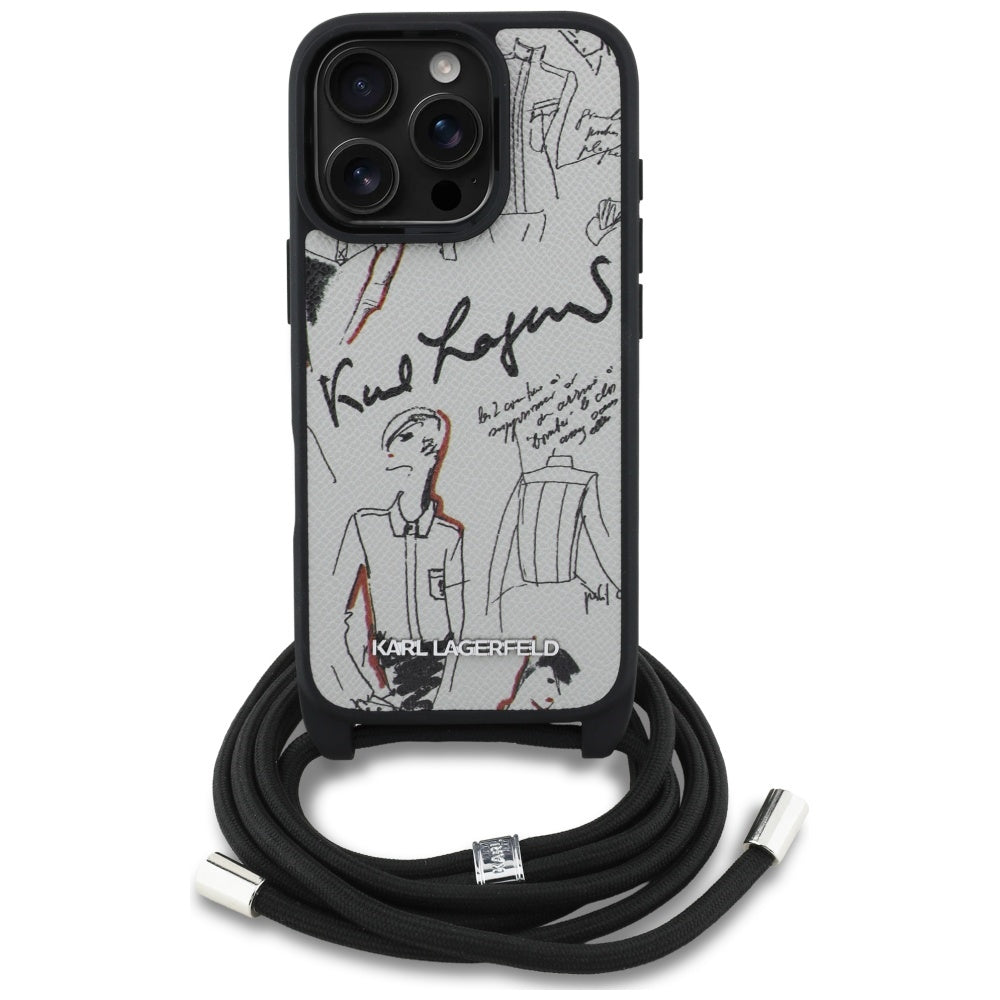 Husa MagSafe pentru Apple iPhone 16 Pro, Karl Lagerfeld, Saffiano Crossbody, Gri